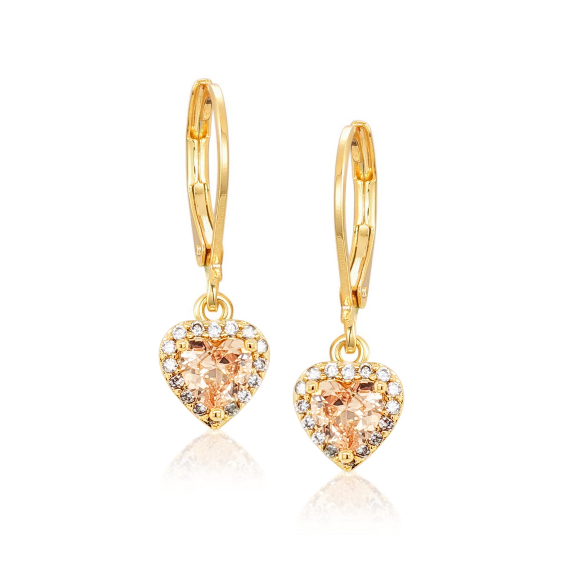 Gold Plated Surgical Steel CZ Border Heart Shape Earrings (8mm) - HK Jewels