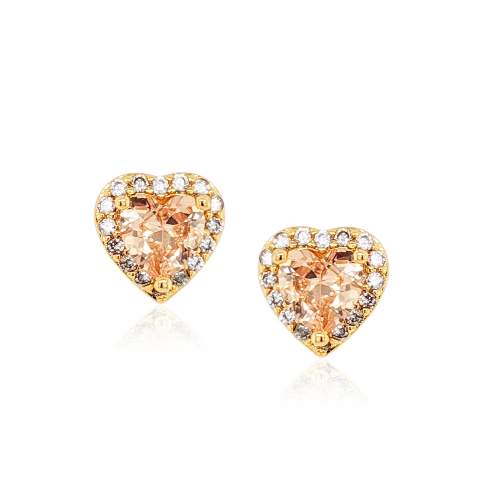 Gold Plated Surgical Steel CZ Border Heart Shape Earrings (8mm) - HK Jewels