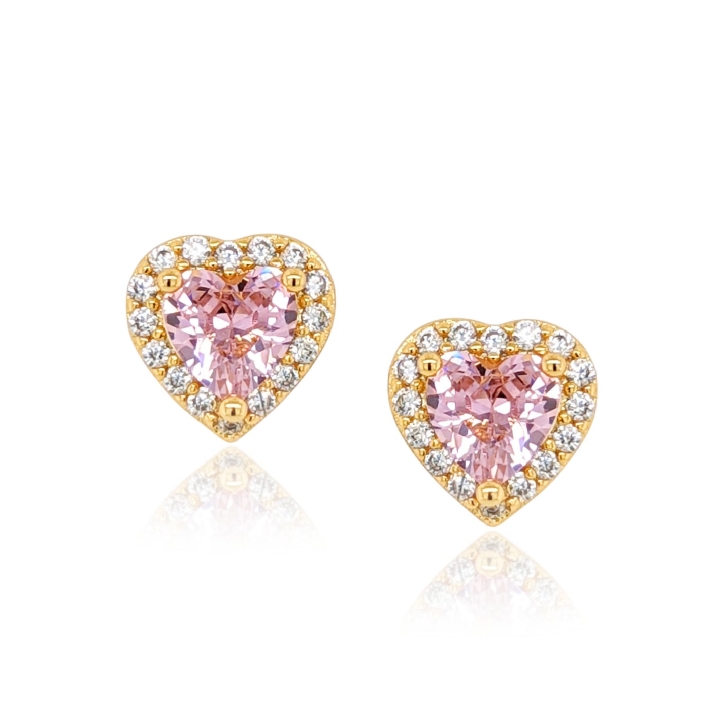 Gold Plated Surgical Steel CZ Border Heart Shape Earrings (8mm) - HK Jewels