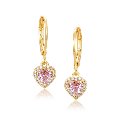 Gold Plated Surgical Steel CZ Border Heart Shape Earrings (8mm) - HK Jewels