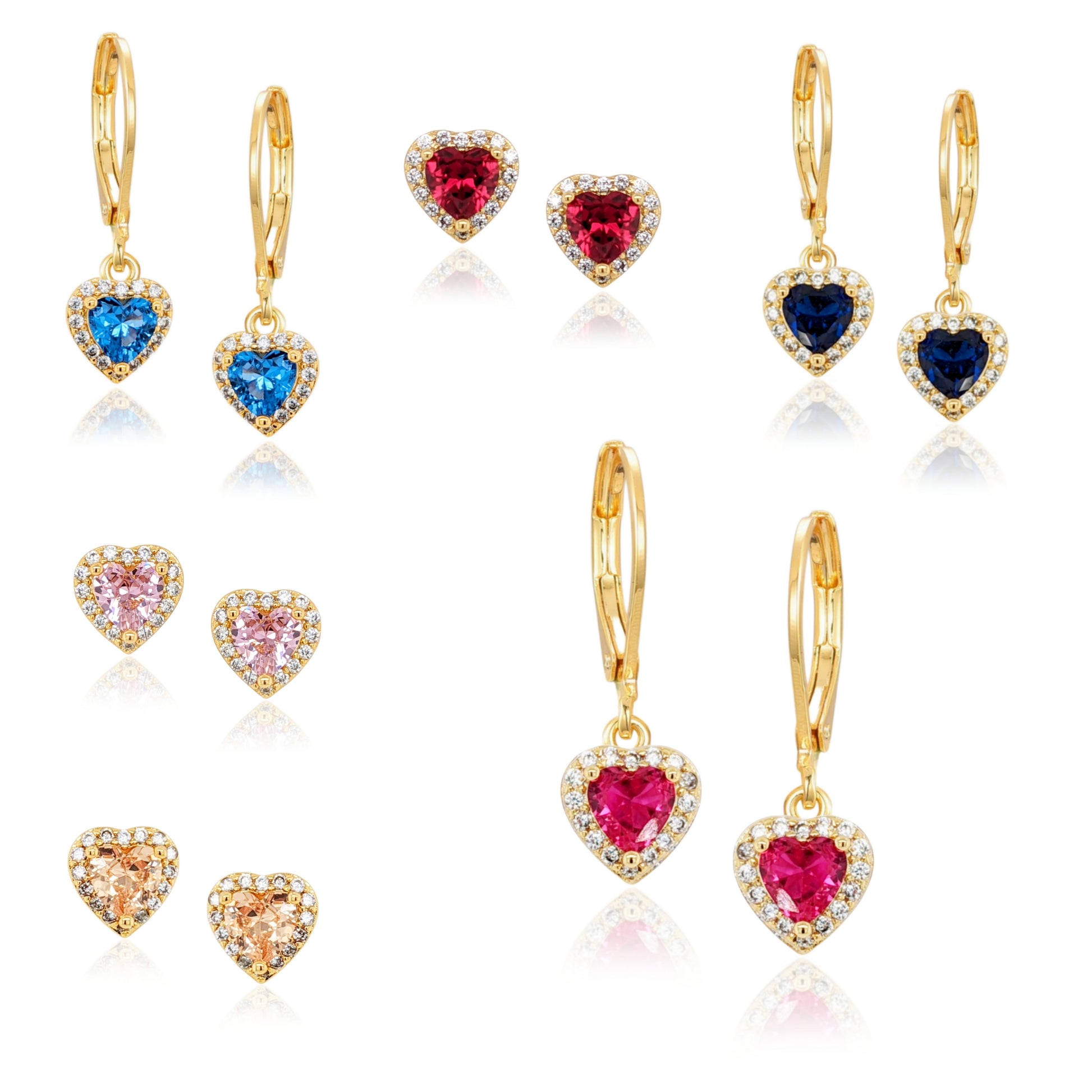 Gold Plated Surgical Steel CZ Border Heart Shape Earrings (8mm) - HK Jewels