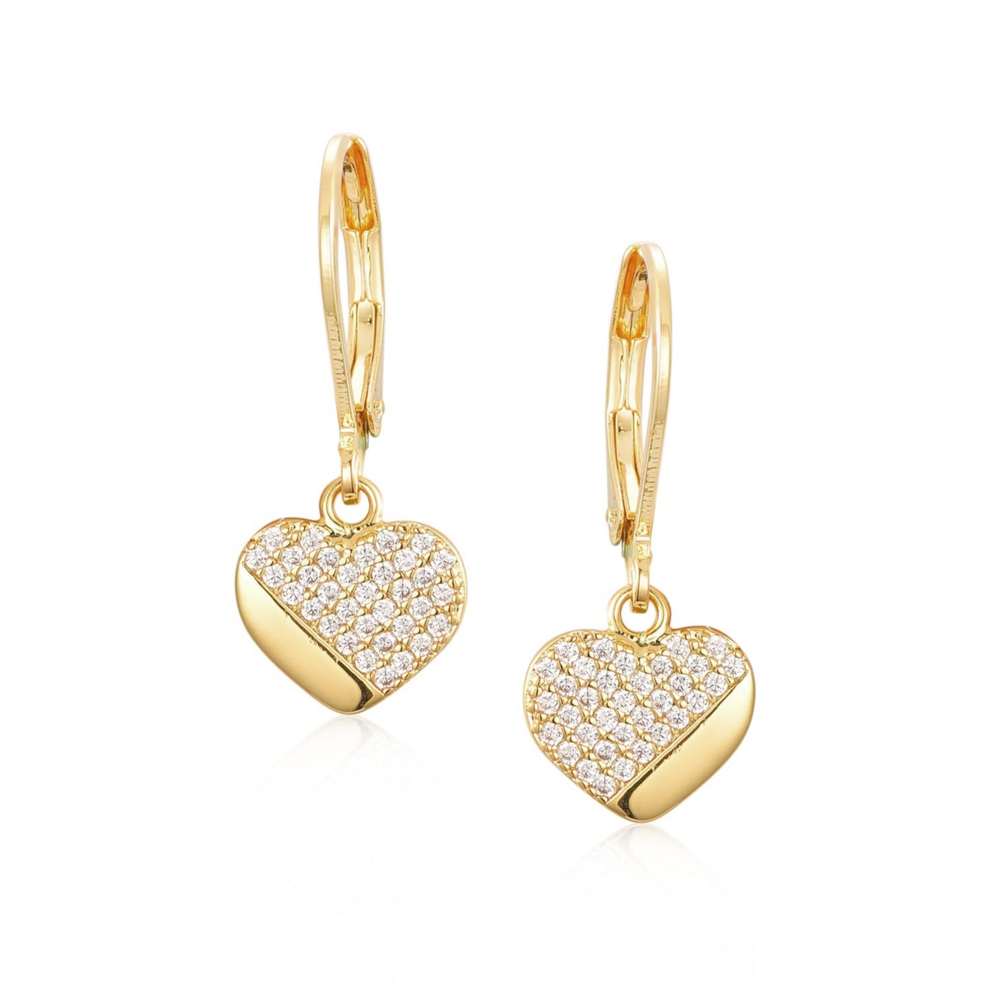 Gold Plated Surgical Steel ¾ CZ Heart Shaped Earrings - HK Jewels