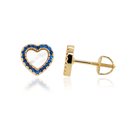 Gold Plated Surgical Steel Mother of Pearl CZ Border Heart Shape Earrings - HK Jewels