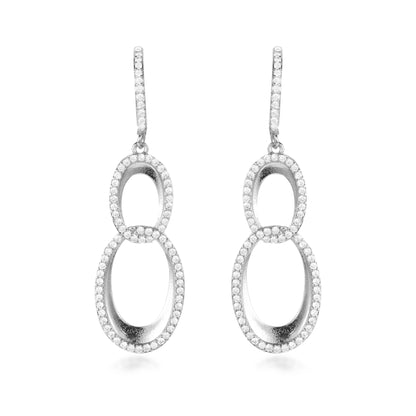 Sterling Silver Double Oval Micropave Link Earrings - HK Jewels