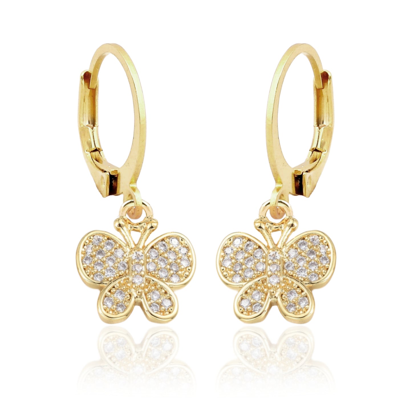 Gold Plated Surgical Steel CZ Butterfly Earrings - HK Jewels
