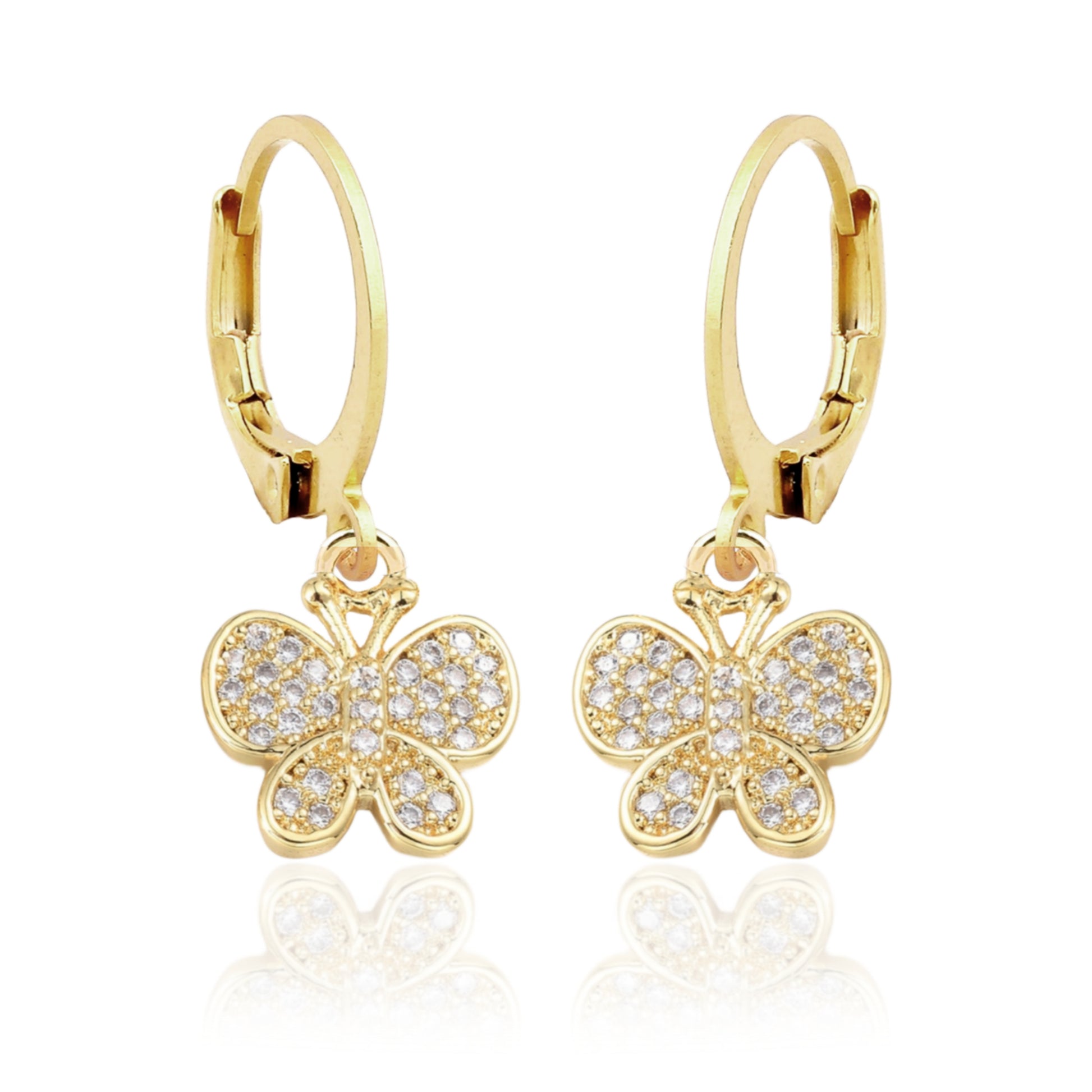 Gold Plated Surgical Steel CZ Butterfly Earrings - HK Jewels