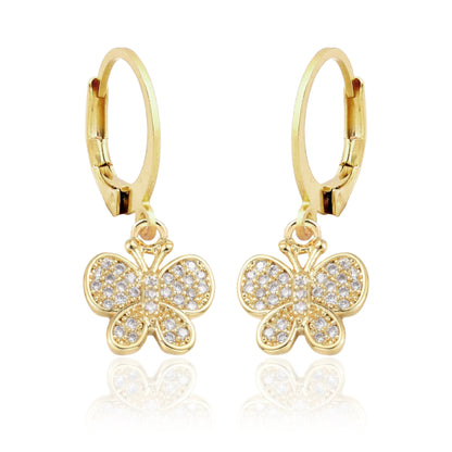 Gold Plated Surgical Steel CZ Butterfly Earrings - HK Jewels