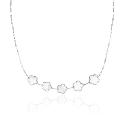 Sterling Silver Five Flower Mother of Pearl Necklace - HK Jewels