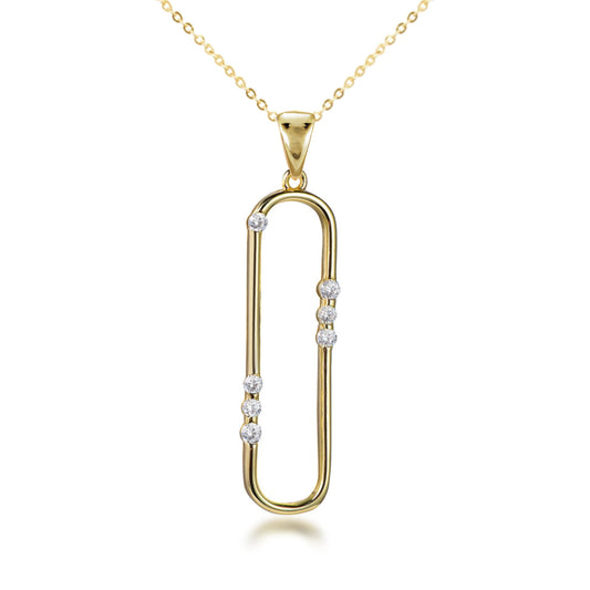 Gold Plated Sterling Silver "Diamond" Accent Paperclip Pendant - HK Jewels