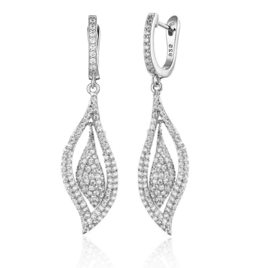 Sterling Silver Micropave Double Twisted Flame Earring - HK Jewels