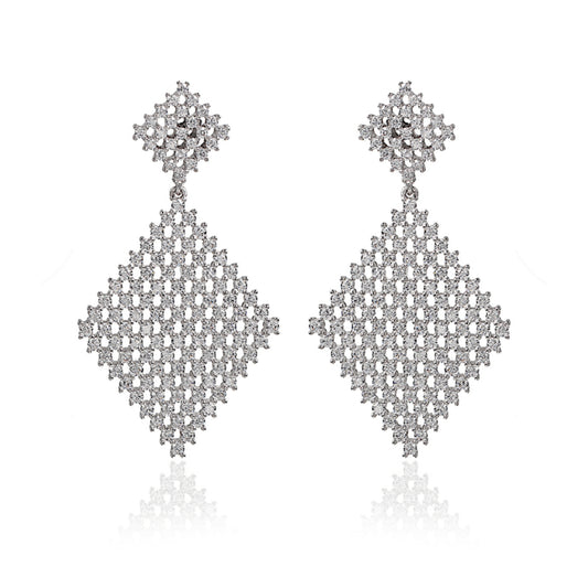 Sterling Silver Double Diamond Shape Earring - HK Jewels