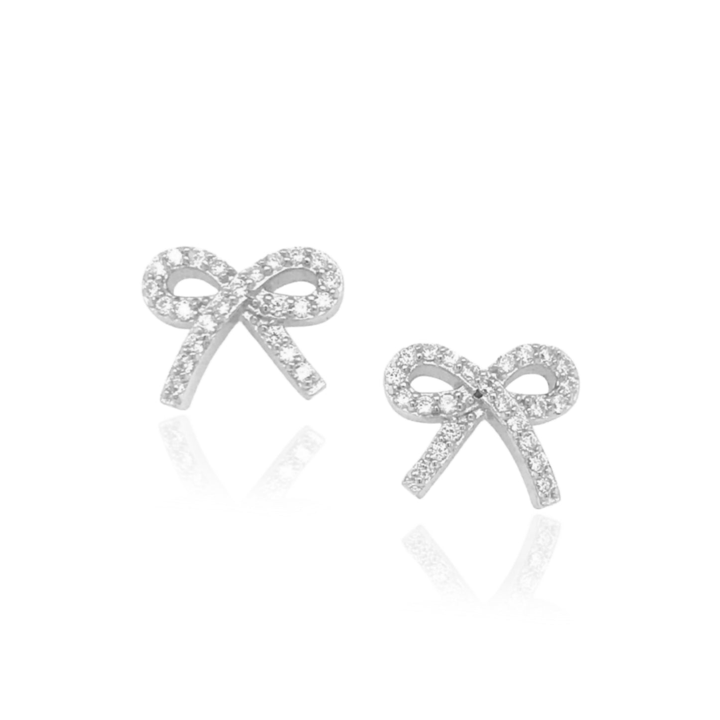 Sterling Silver Micropave Bow Stud Earrings - HK Jewels