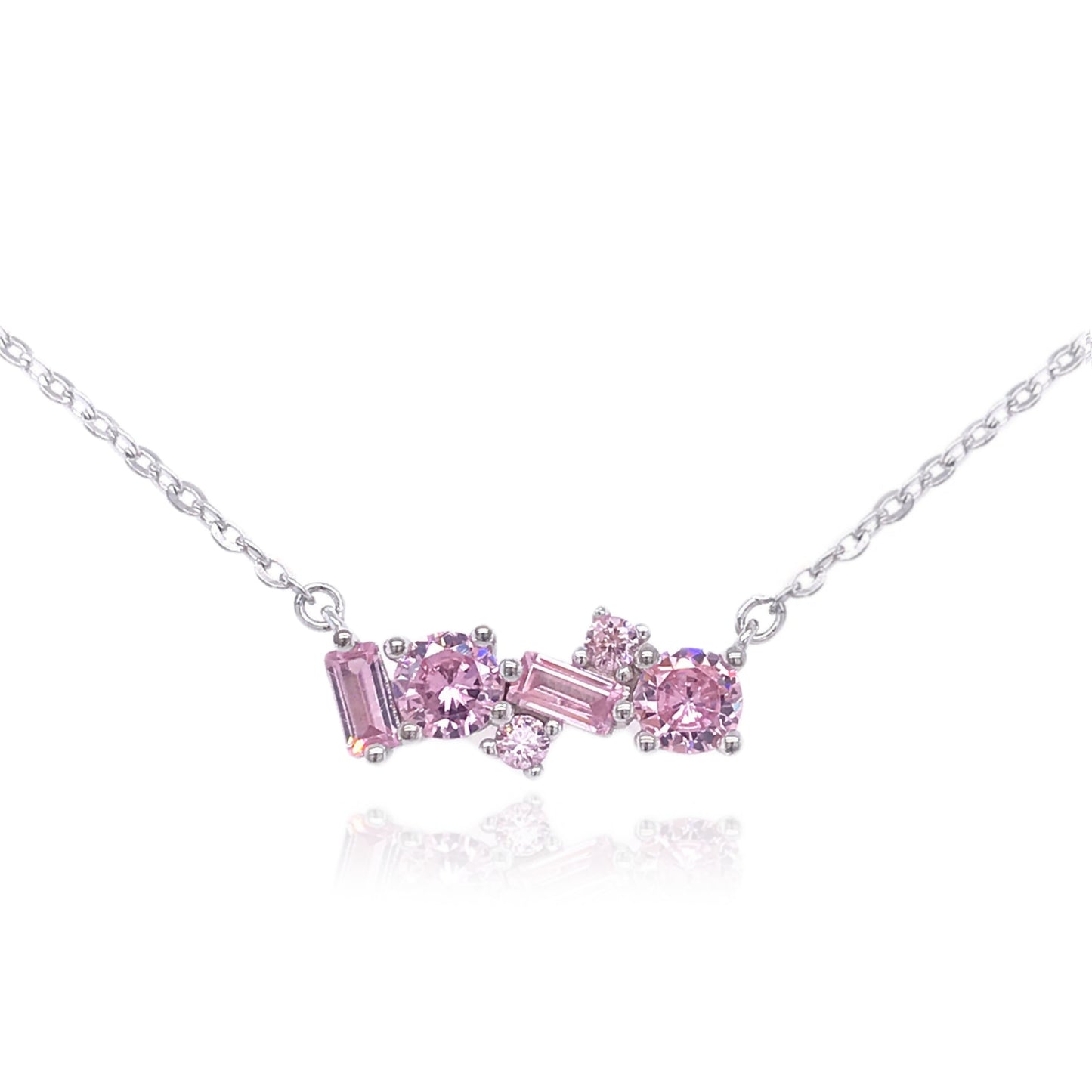 Sterling Silver Pink Bar Necklace - HK Jewels