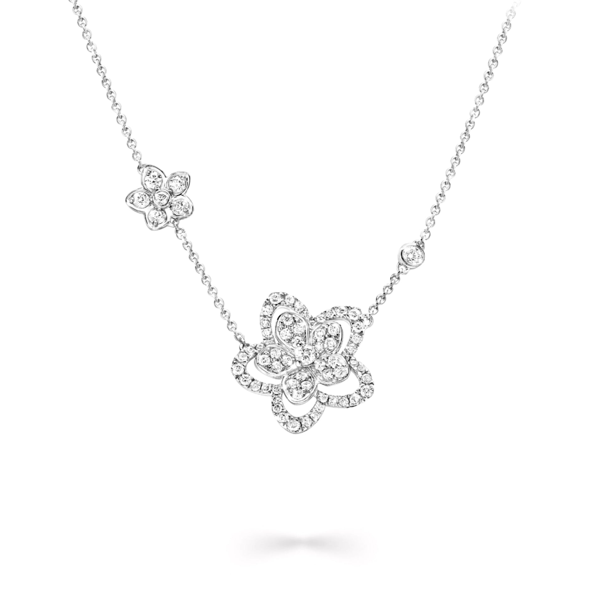 Sterling Silver CZ Double Flower Necklace - HK Jewels