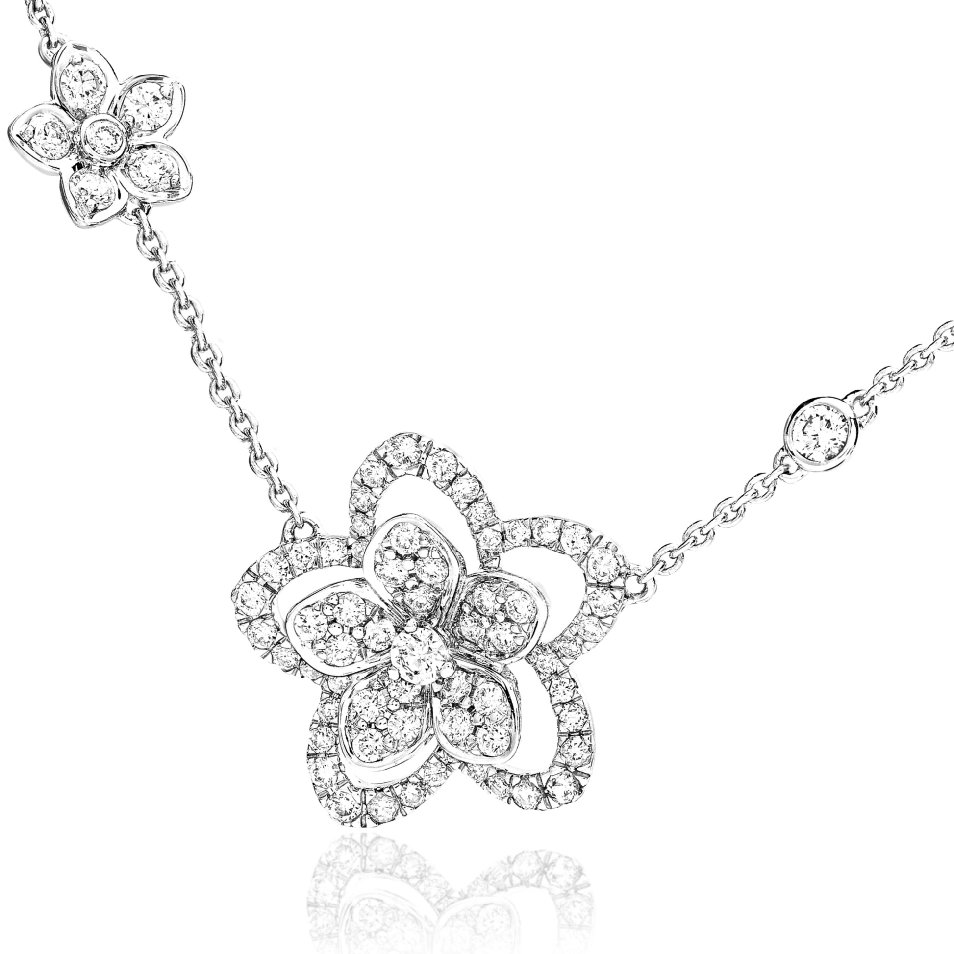 Sterling Silver CZ Double Flower Necklace - HK Jewels