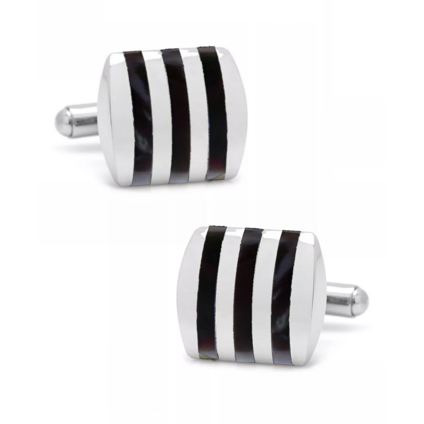 Rhodium Plated Sterling Silver Mother of Pearl/Black Onyx and Striped Cufflinks