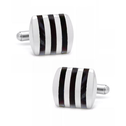 Rhodium Plated Sterling Silver Mother of Pearl/Black Onyx and Striped Cufflinks