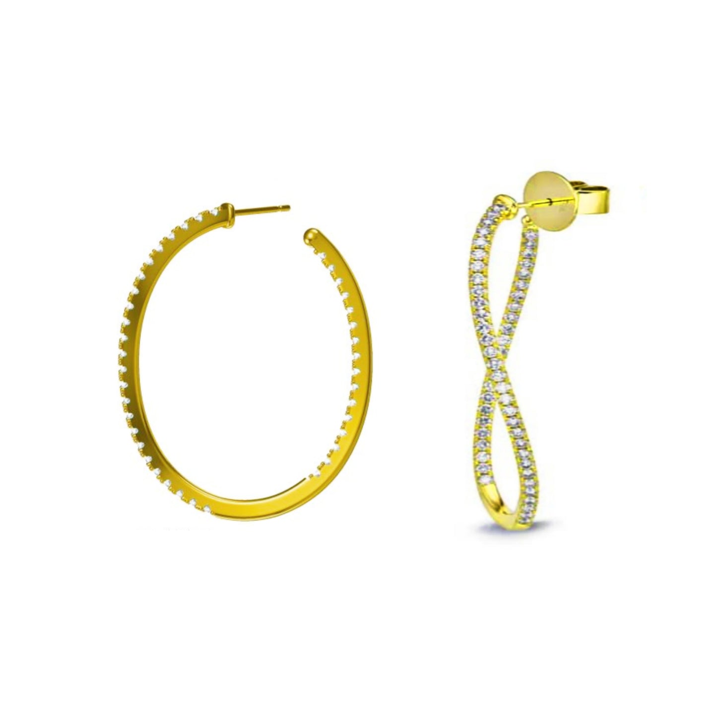 Gold Plated Sterling Silver Twisted CZ Hoop Earrings