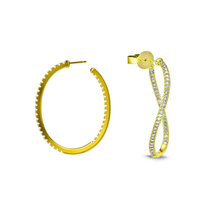 Gold Plated Sterling Silver Twisted CZ Hoop Earrings