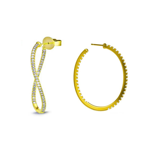 Gold Plated Sterling Silver Twisted CZ Hoop