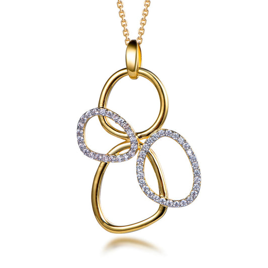 Sterling Silver Gold Plated Interlocking Circles CZ Pendant Necklace