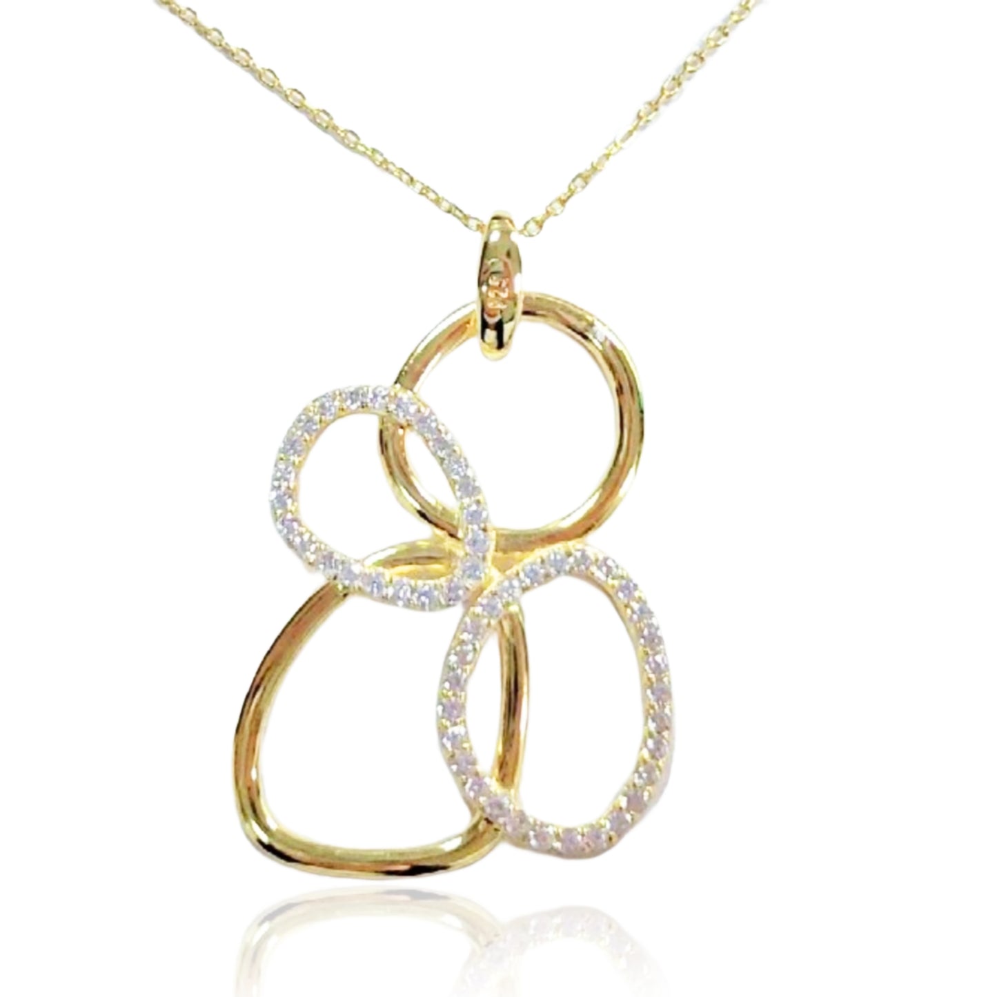 Sterling Silver Gold Plated Interlocking Circles CZ Pendant Necklace