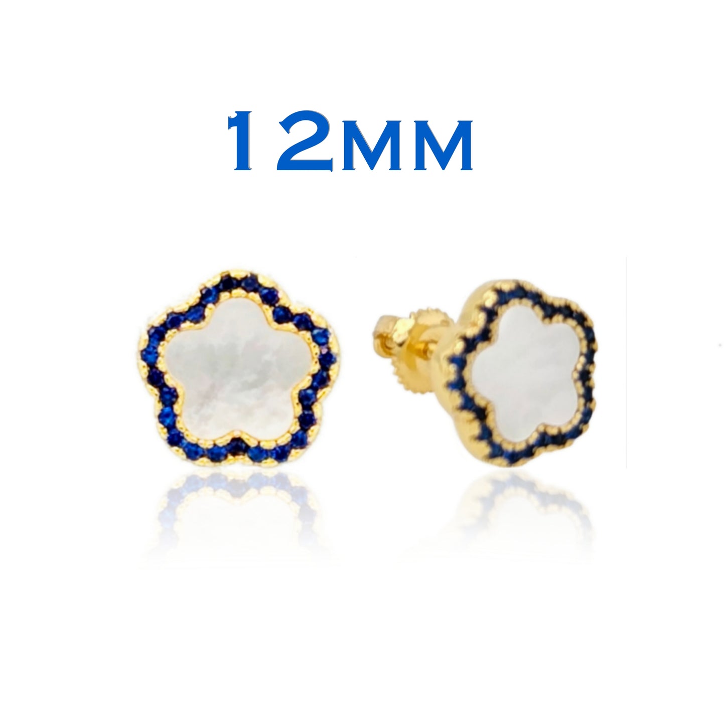 Surgical Steel Mother of Pearl CZ Outline Flower Stud Earring