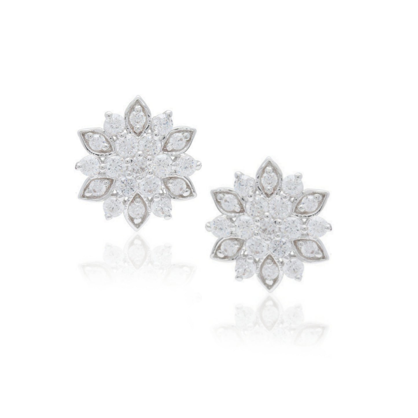 Sterling Silver MicroPave CZ Flower Stud Earrings