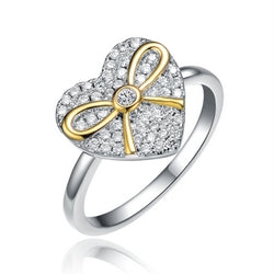 Sterling Silver Two Tone and Clear CZ Heart Ring - HK Jewels
