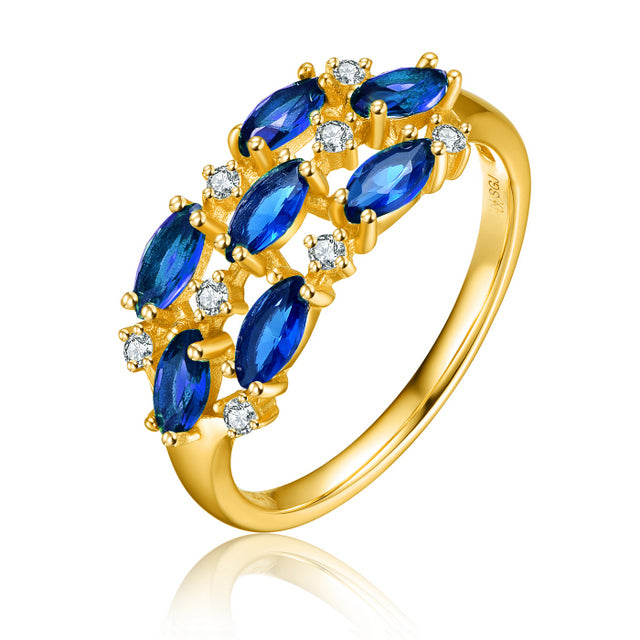 Sterling Silver Gold Plated Sapphire Color CZ Ring - HK Jewels