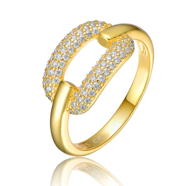 Sterling Silver Gold Plated CZ Link Ring - HK Jewels