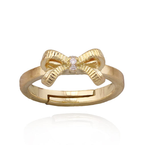 Gold Plated Ribbon Bow Ring - HK Jewels