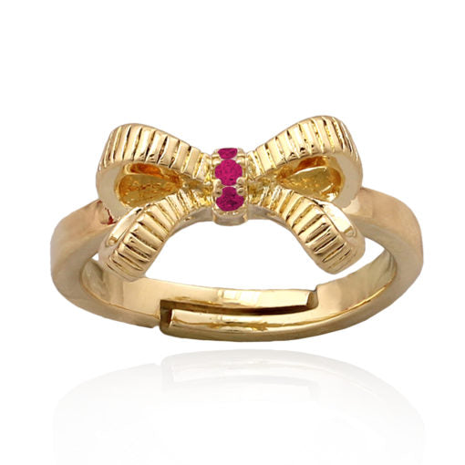Gold Plated Ribbon Bow Ring - HK Jewels