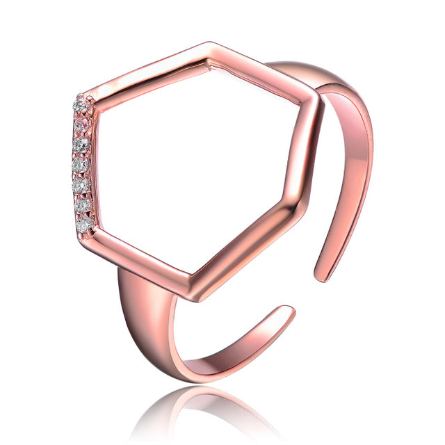 Rose Gold Plated CZ Hexagon Ring - HK Jewels