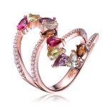 Sterling Silver Colored Pear Shaped Stones And CZ Ring - HK Jewels
