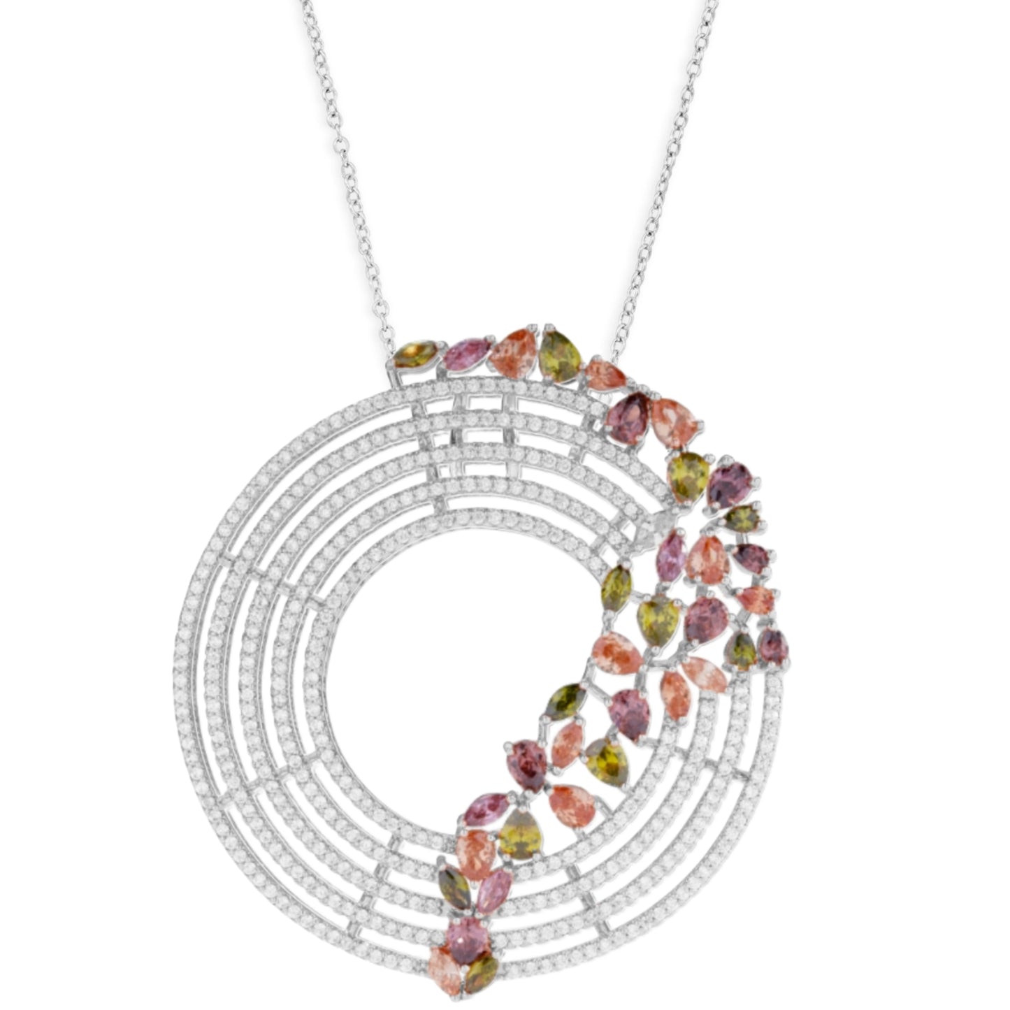 Rose Gold or Rhodium Plated Sterling Silver Colorful Sprinkled CZ Necklace