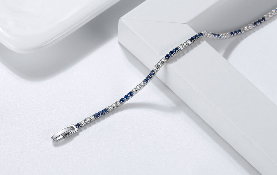 Sterling Silver 3 Alternating Sapphire and Clear CZ Bracelet - HK Jewels