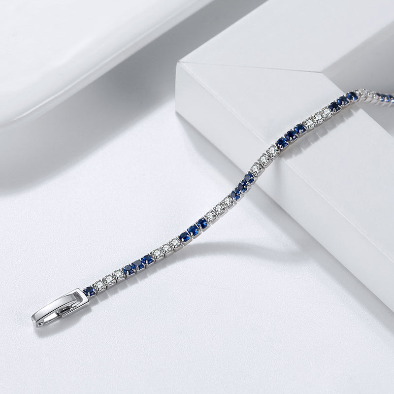 Sterling Silver 3 Alternating Sapphire and Clear CZ Bracelet - HK Jewels