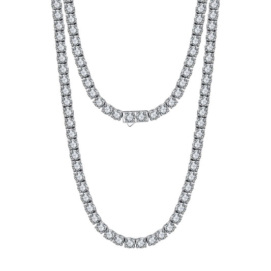 Rhodium Plated Sterling CZ Tennis Necklace