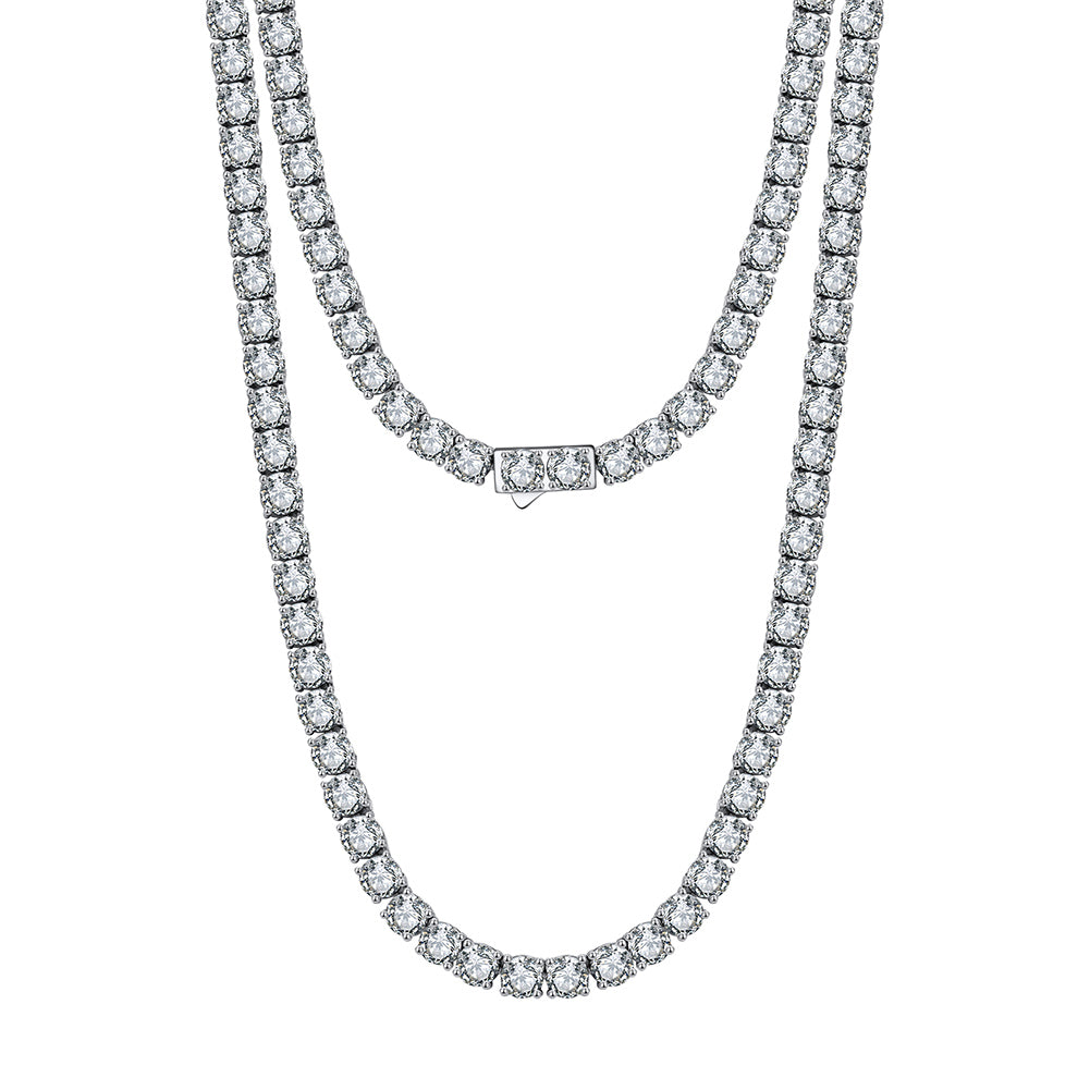 Rhodium Plated Sterling CZ Tennis Necklace