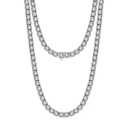 Rhodium Plated Sterling CZ Tennis Necklace