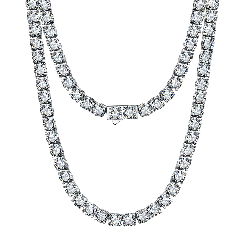 Rhodium Plated Sterling CZ Tennis Necklace