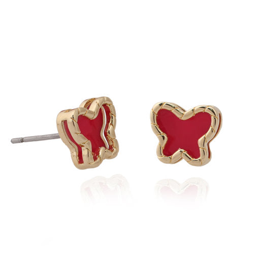 Gold Frame Enamel Butterfly Stud Earring - HK Jewels