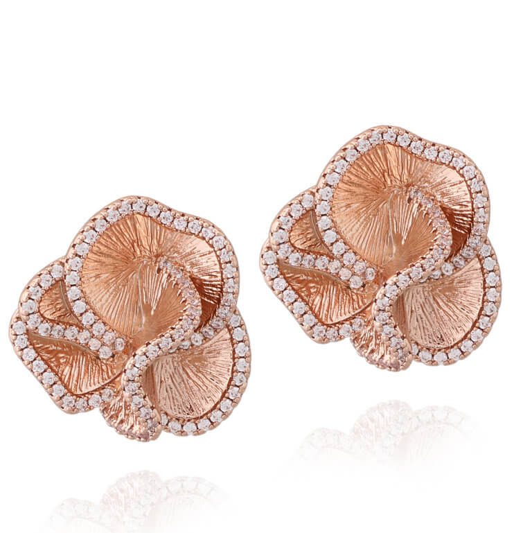 Large Matte Rose Gold Ruffle Stud Earring - HK Jewels