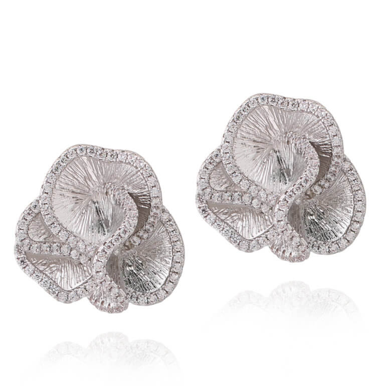 Large Silver Matte Ruffle Stud Earring - HK Jewels