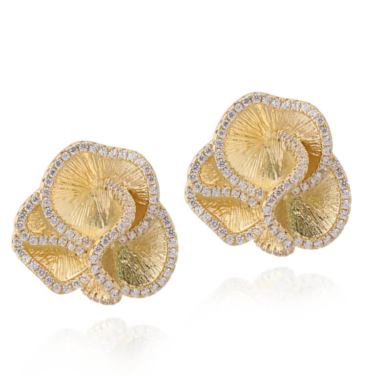 Large Gold Matte Ruffle Stud Earrings - HK Jewels