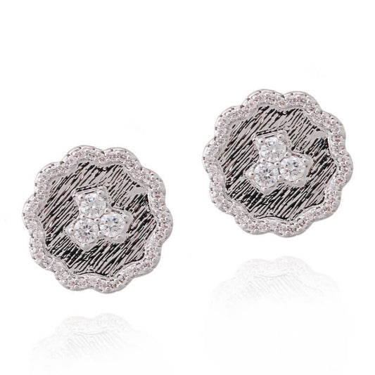 Wavy flower Brushed Silver Stud Earring - HK Jewels