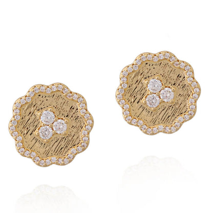 Wavy Flower Brushed Gold Stud Earring - HK Jewels