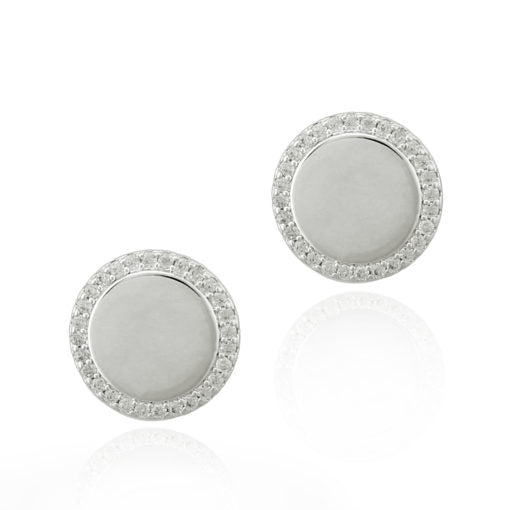 Surgical Steel Micropave CZ Outline Button Stud Earring - HK Jewels