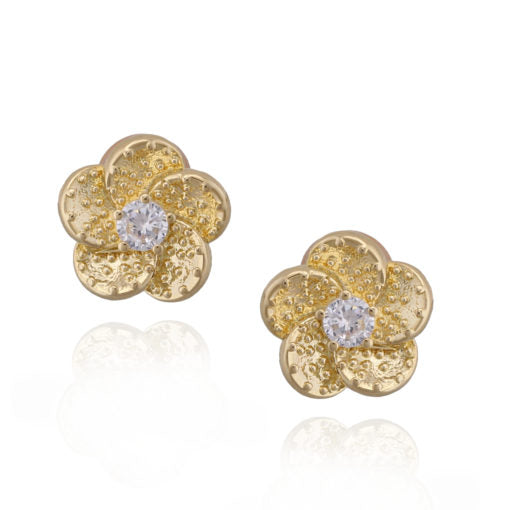 Surgical Steel Overlapping Flower Petals And CZ Stud Earring - HK Jewels